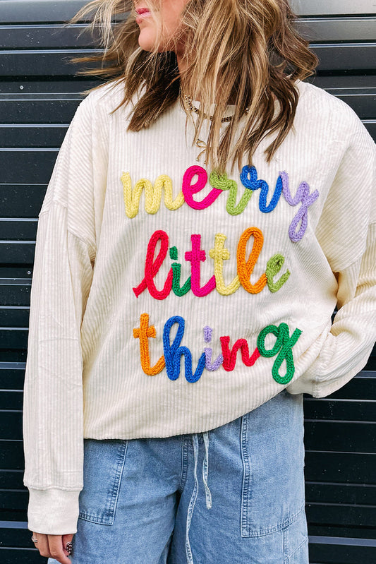 Beige merry little thing Corded Letter Graphic Ribbed Loose Sweatshirt Dear-Lover Dropshipping