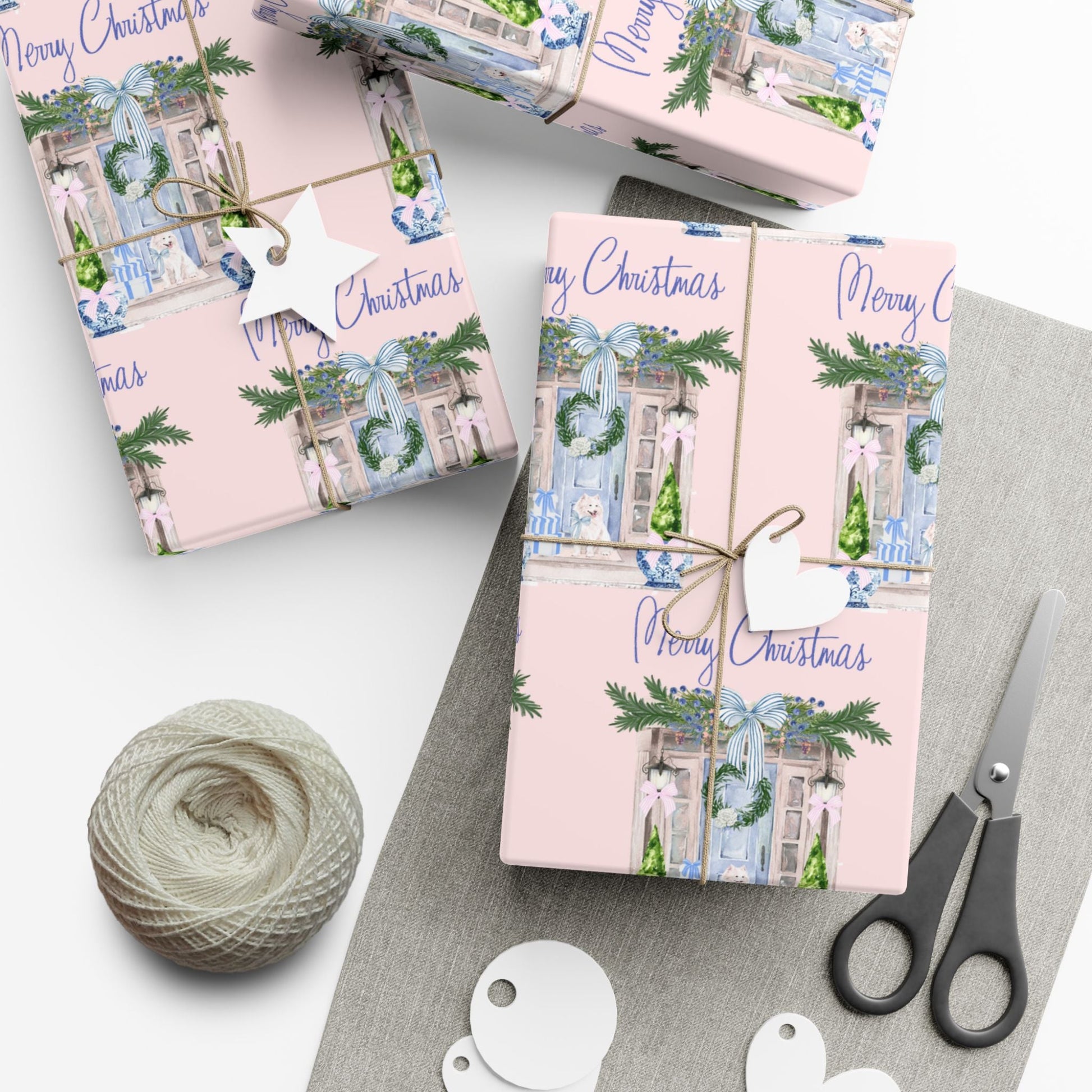 Chinoiserie Christmas Blue and White Gift Wrap Paper, Holiday Gift Wrap, Festive Wrapping Paper, Decorative Wrapping Printify