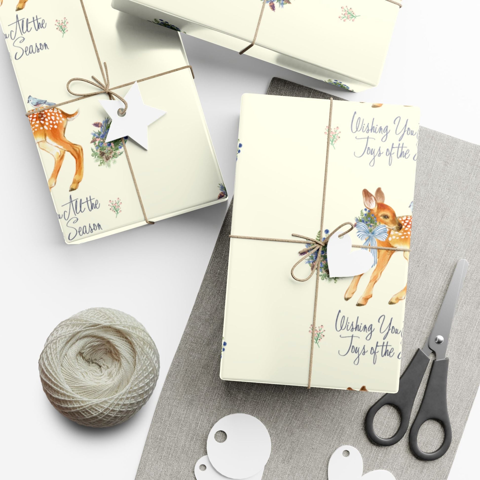 Chinoiserie Christmas Deer Wrapping Paper Rolls, Holiday Gift Packaging, Festive Xmas Patterns, Vintage Woodland Printify