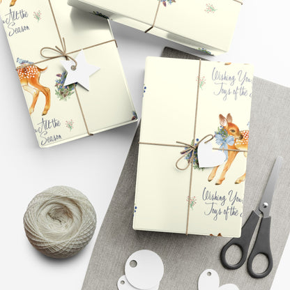 Chinoiserie Christmas Deer Wrapping Paper Rolls, Holiday Gift Packaging, Festive Xmas Patterns, Vintage Woodland Printify