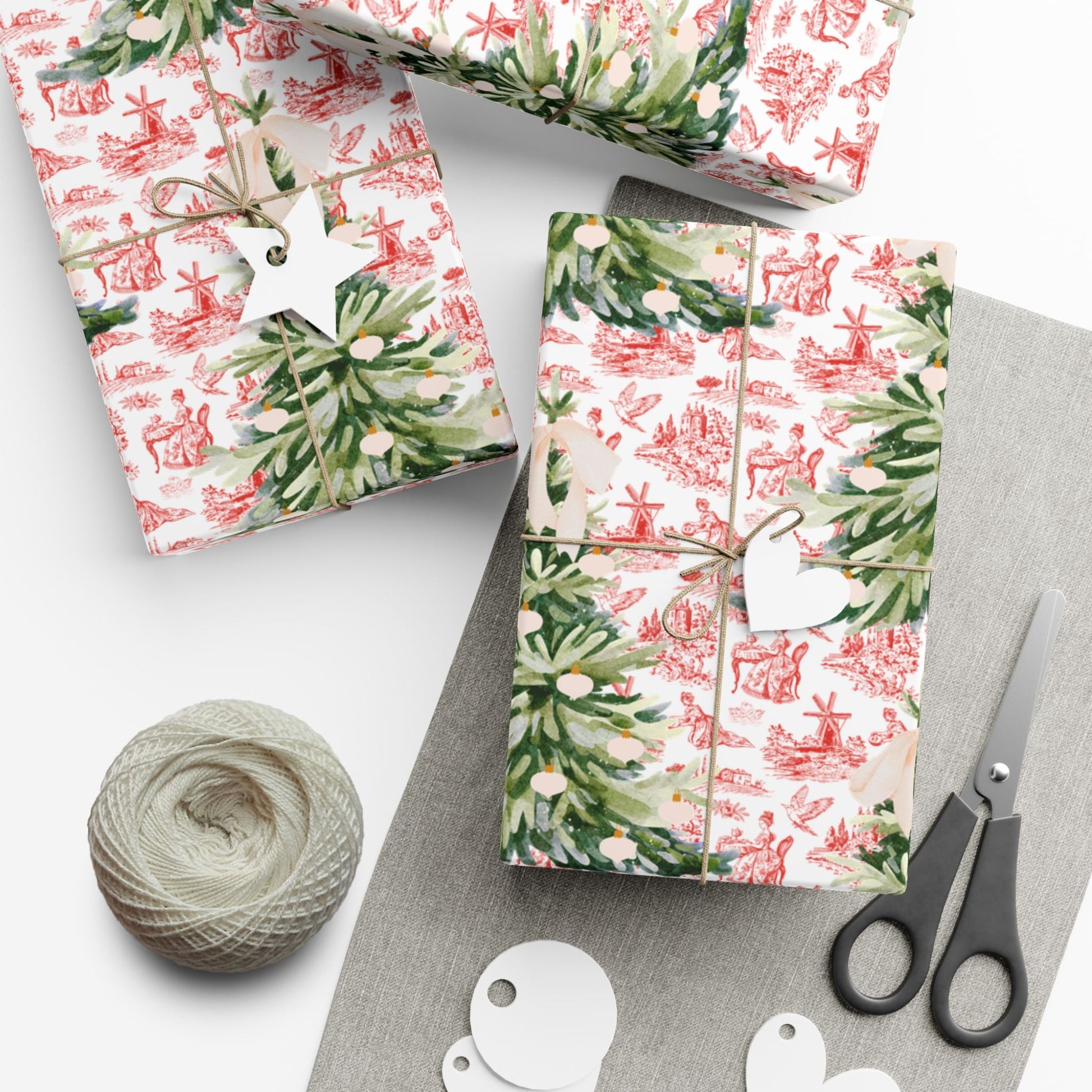 Vintage Red Toile Christmas Wrapping Paper Printify