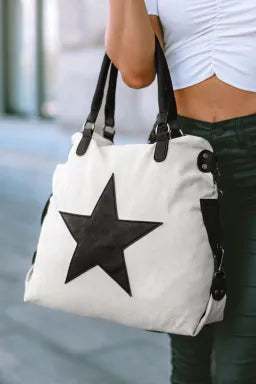 Beige Star Pattern Canvas Tote/Purse