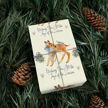 Chinoiserie Christmas Deer Wrapping Paper Rolls, Holiday Gift Packaging, Festive Xmas Patterns, Vintage Woodland Printify