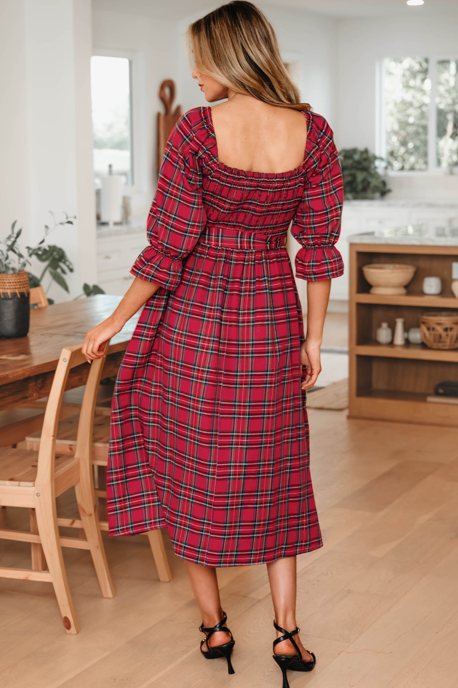 Holiday Red Tartan Plaid Midi Dress Dear-Lover Dropshipping