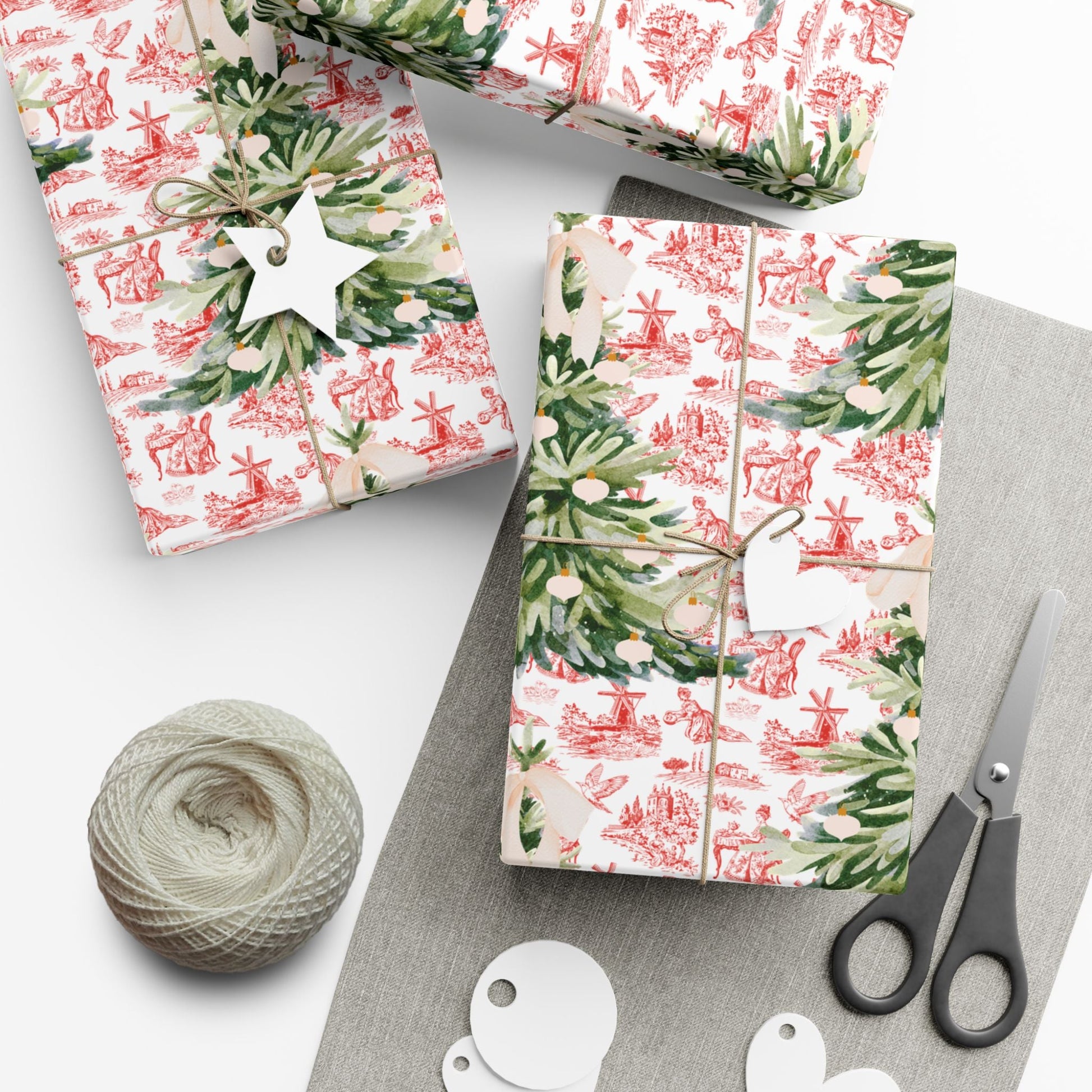 Vintage Red Toile Christmas Wrapping Paper Printify