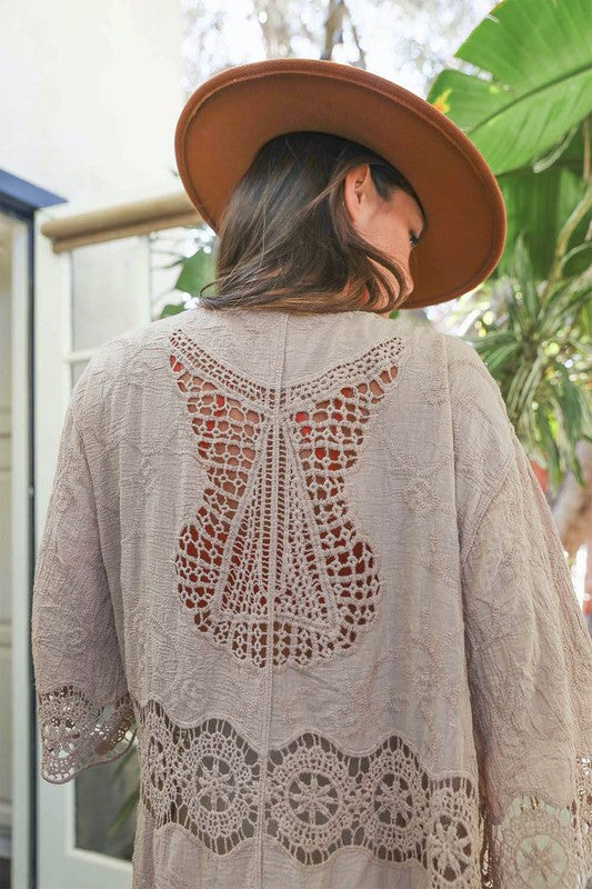 Crochet Open Patch Longline Kimono