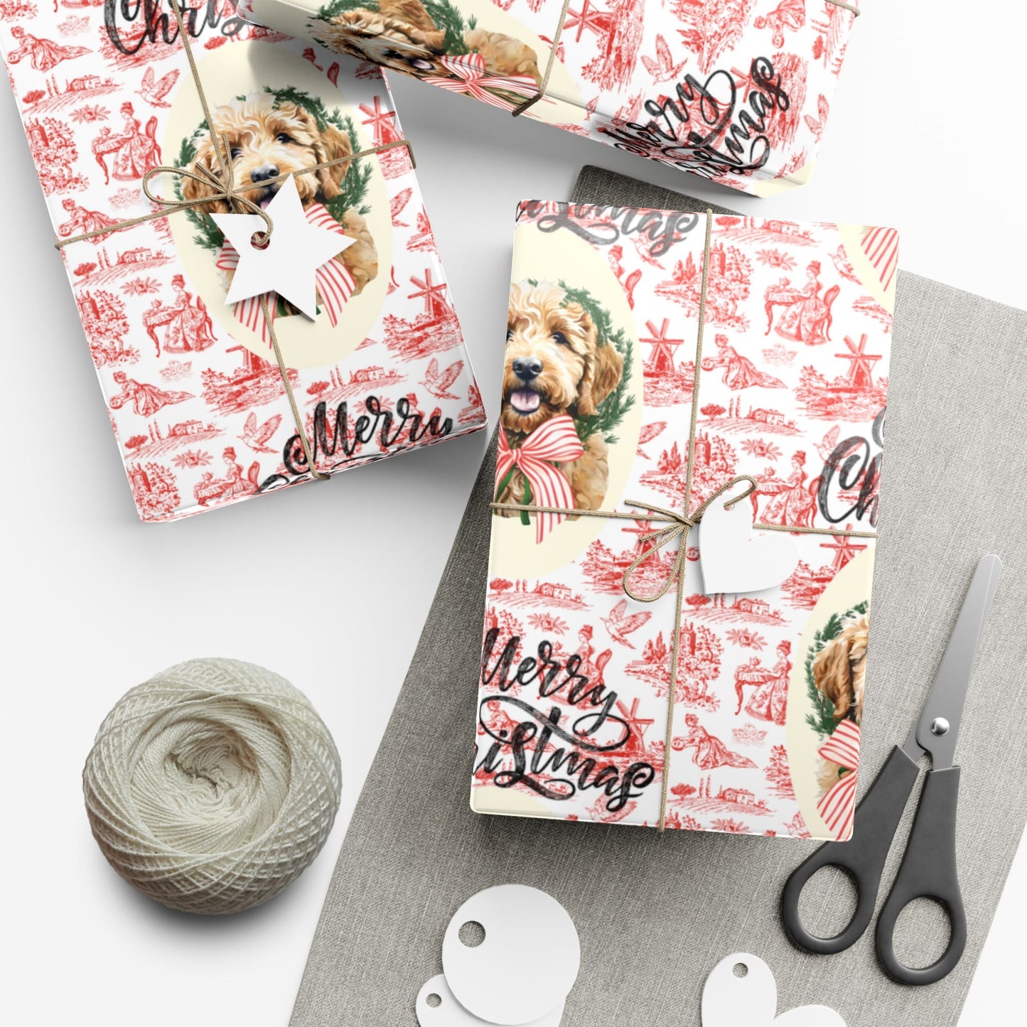 Vintage Red Toile Goldendoodle Christmas Wrapping Paper Printify