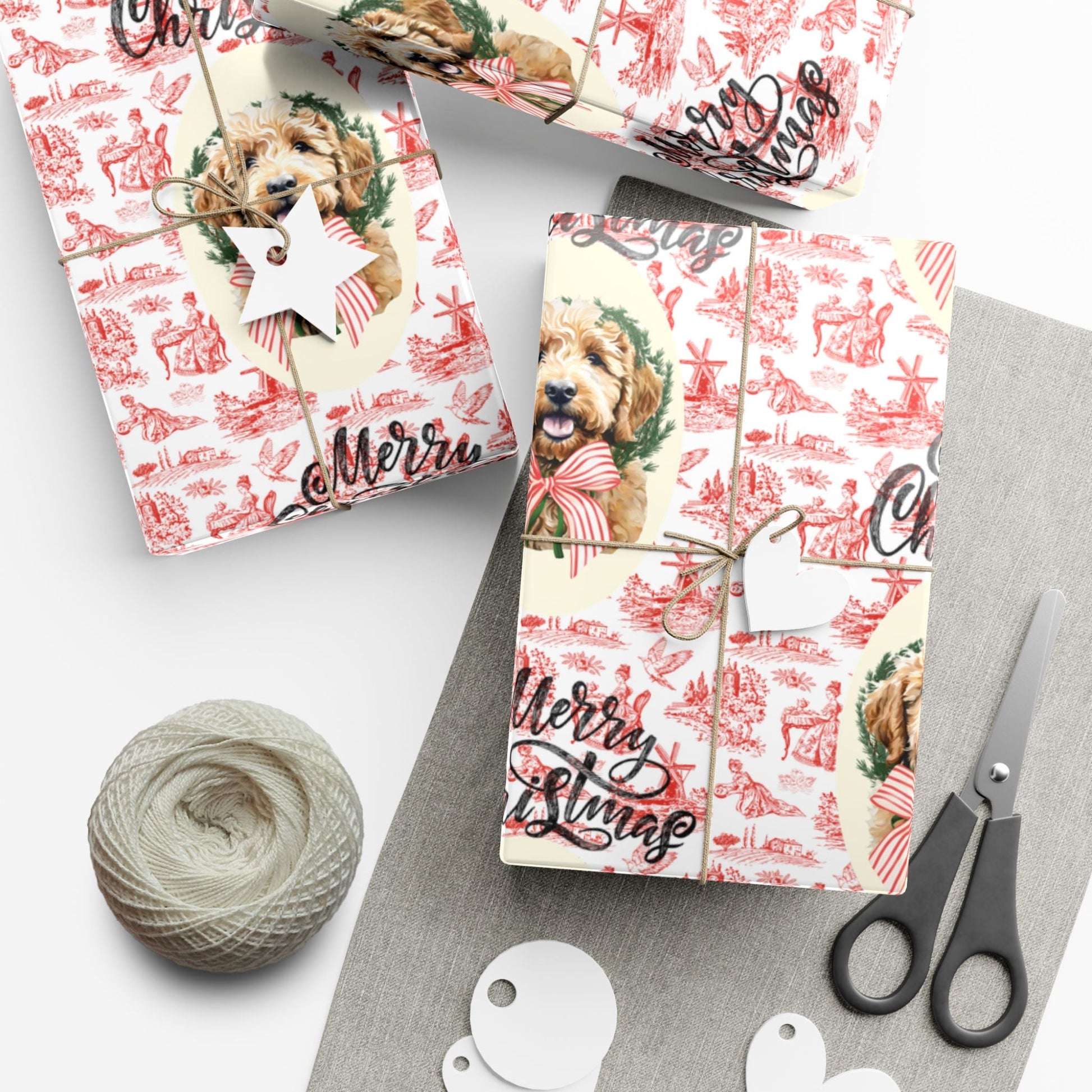 Vintage Red Toile Goldendoodle Christmas Wrapping Paper Printify