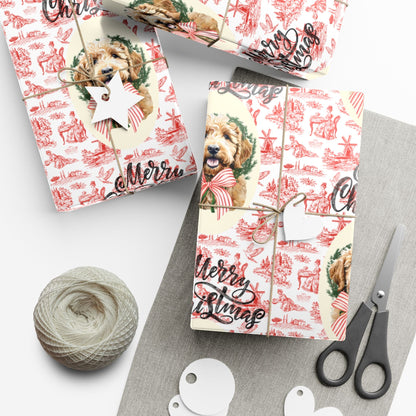 Vintage Red Toile Goldendoodle Christmas Wrapping Paper Printify
