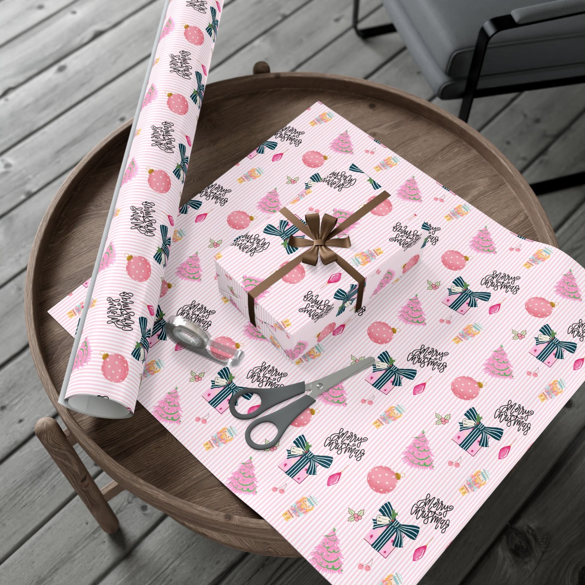 Pink Preppy Christmas Gift Wrap Printify