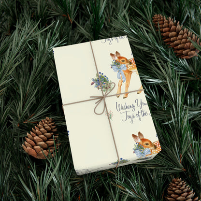 Chinoiserie Christmas Deer Wrapping Paper Rolls, Holiday Gift Packaging, Festive Xmas Patterns, Vintage Woodland Printify