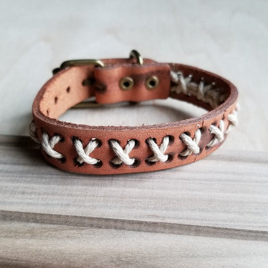 Vintage Woven Leather Cuff Bracelet X-Pattern - Greta Bean & Co.