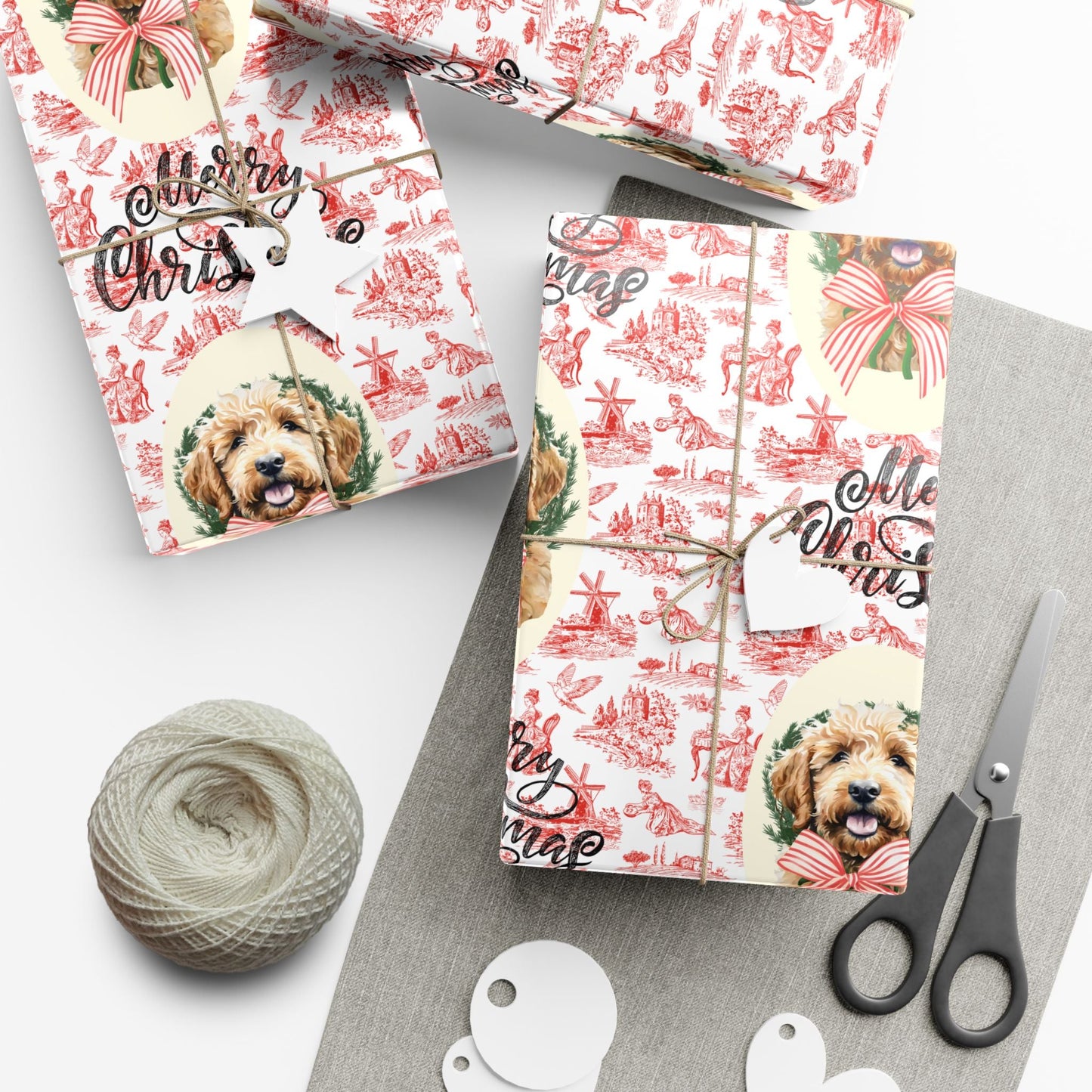 Vintage Red Toile Goldendoodle Christmas Wrapping Paper Printify