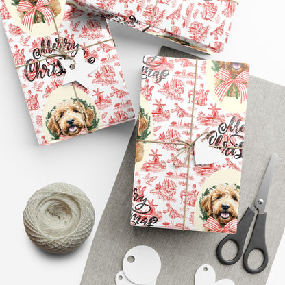 Vintage Red Toile Goldendoodle Christmas Wrapping Paper Printify