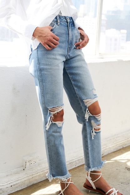 FLYING MONKEY Super High Rise Distressed Relaxed Straight Jeans