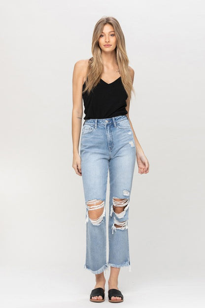 FLYING MONKEY Super High Rise Distressed Relaxed Straight Jeans