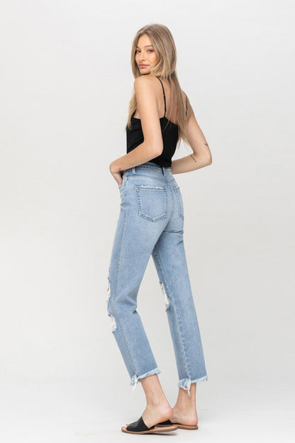 FLYING MONKEY Super High Rise Distressed Relaxed Straight Jeans