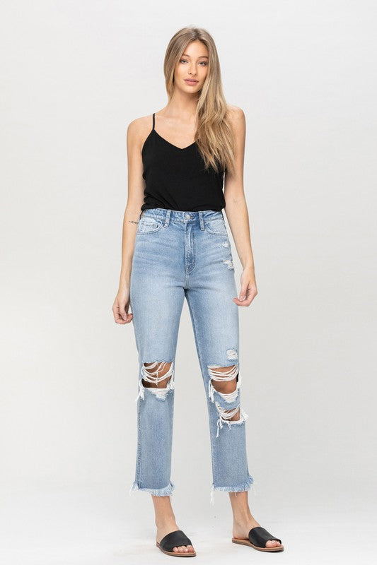 FLYING MONKEY Super High Rise Distressed Relaxed Straight Jeans