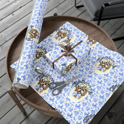 Vintage Blue Toile Goldendoodle Christmas Wrapping Paper Printify