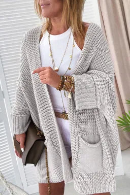 Gray Oversized Cable Knit Cardigan