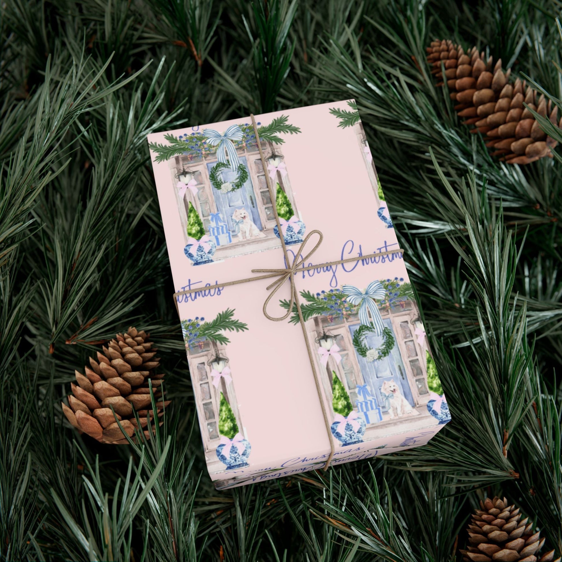 Chinoiserie Christmas Blue and White Gift Wrap Paper, Holiday Gift Wrap, Festive Wrapping Paper, Decorative Wrapping Printify