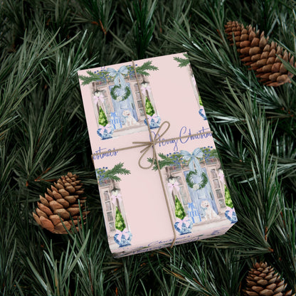 Chinoiserie Christmas Blue and White Gift Wrap Paper, Holiday Gift Wrap, Festive Wrapping Paper, Decorative Wrapping Printify