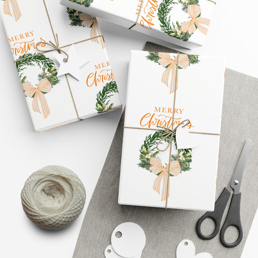 Tennessee Volunteers Christmas Gift Wrap, Elegant Wreath Design, Holiday Wrapping Sheets, Decorative Xmas Present Wrap, Printify