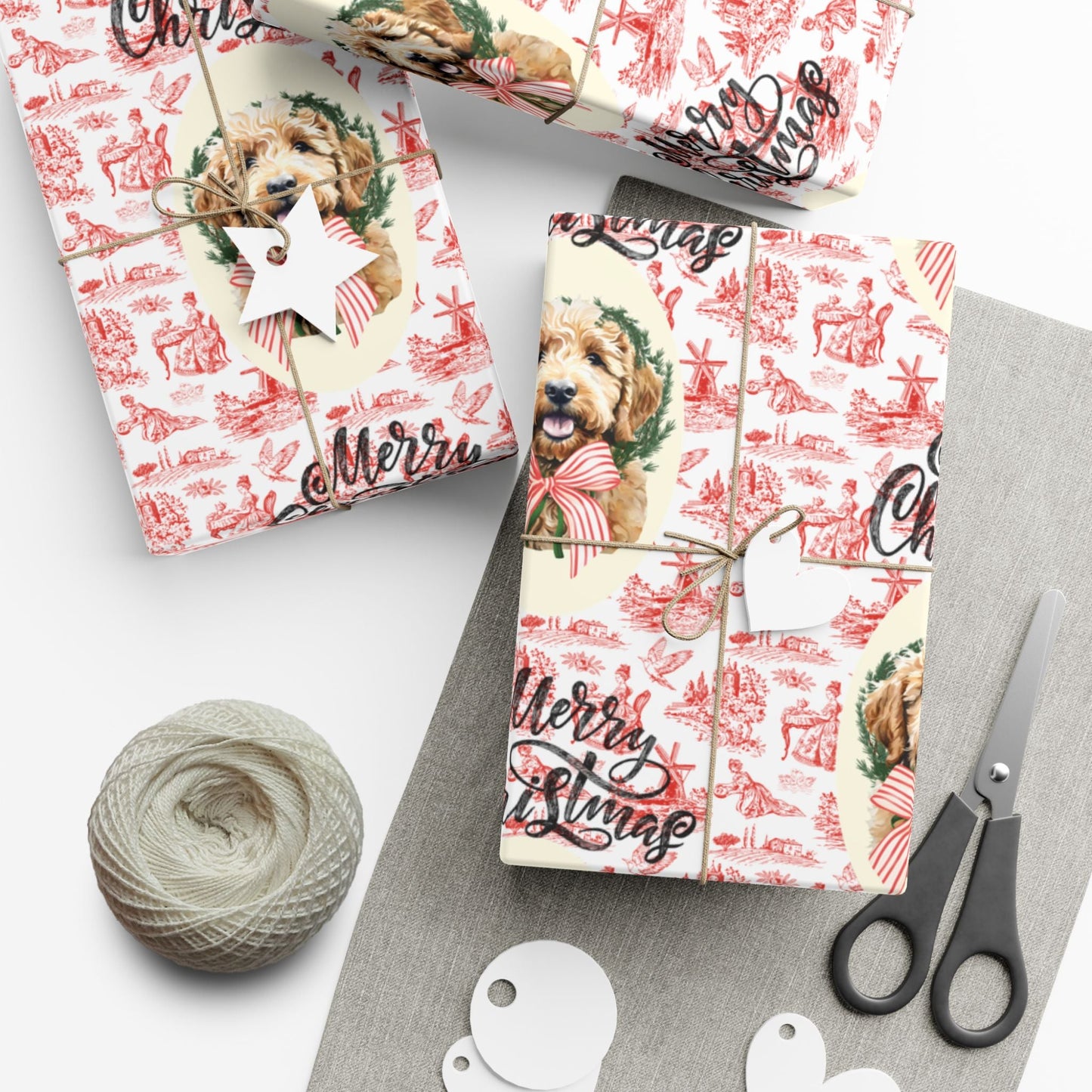 Vintage Red Toile Goldendoodle Christmas Wrapping Paper Printify