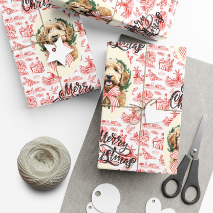 Vintage Red Toile Goldendoodle Christmas Wrapping Paper Printify