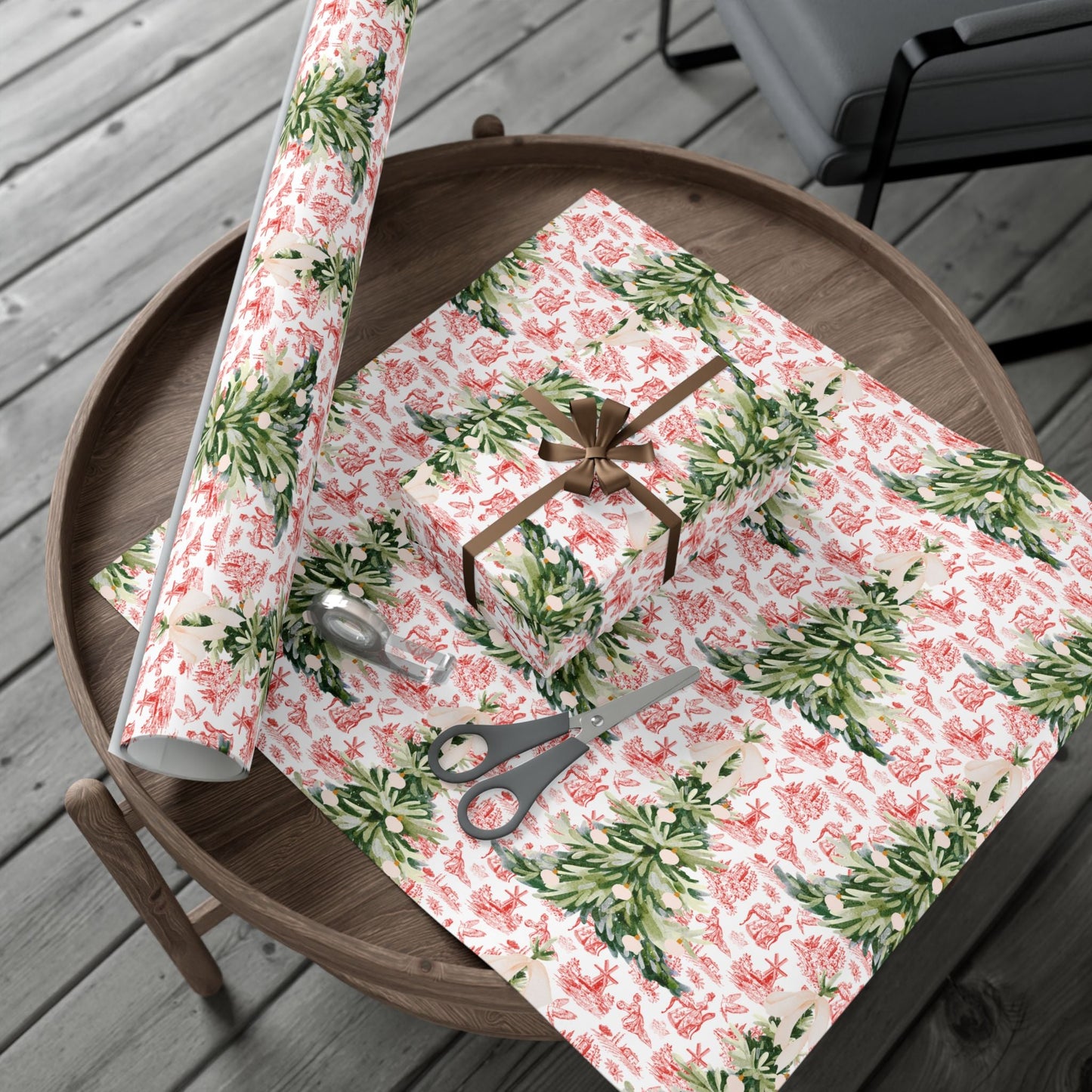 Vintage Red Toile Christmas Wrapping Paper Printify