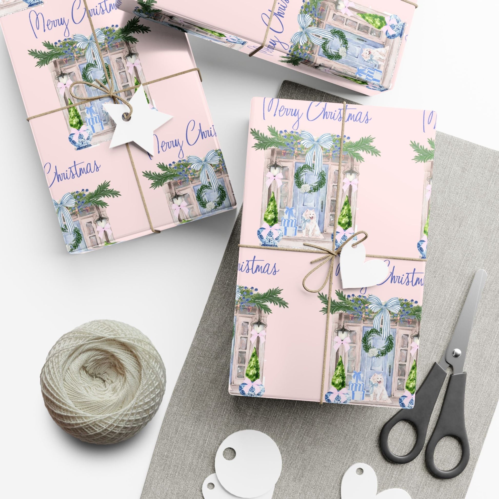 Chinoiserie Christmas Blue and White Gift Wrap Paper, Holiday Gift Wrap, Festive Wrapping Paper, Decorative Wrapping Printify