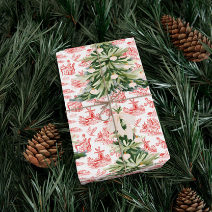 Vintage Red Toile Christmas Wrapping Paper Printify