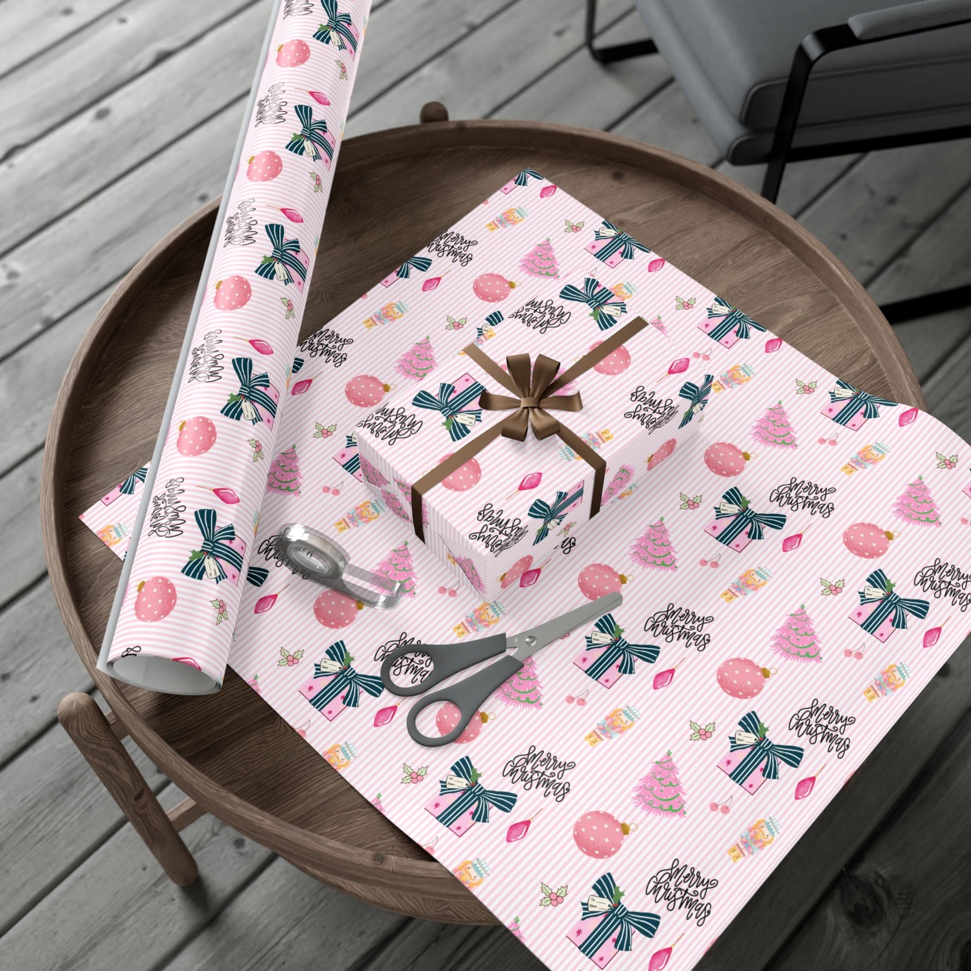 Pink Preppy Christmas Gift Wrap Printify