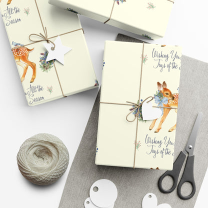 Chinoiserie Christmas Deer Wrapping Paper Rolls, Holiday Gift Packaging, Festive Xmas Patterns, Vintage Woodland Printify