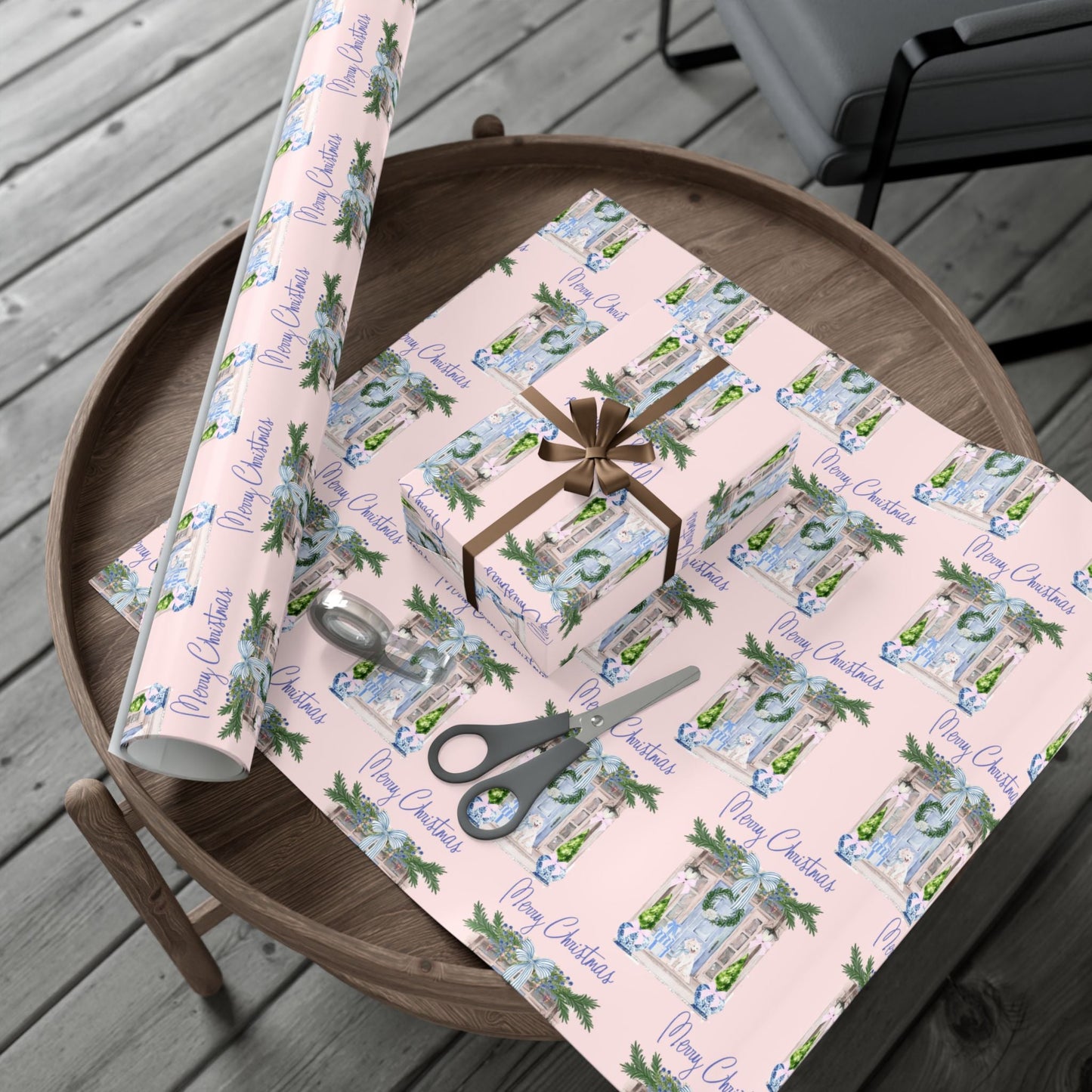 Chinoiserie Christmas Blue and White Gift Wrap Paper, Holiday Gift Wrap, Festive Wrapping Paper, Decorative Wrapping Printify