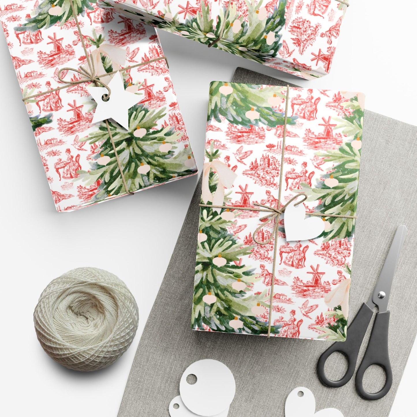 Vintage Red Toile Christmas Wrapping Paper Printify