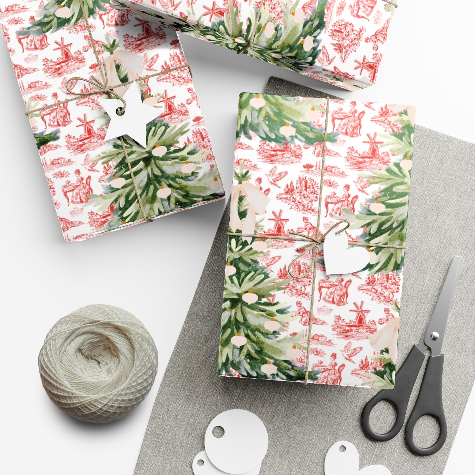 Vintage Red Toile Christmas Wrapping Paper Printify