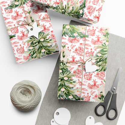Vintage Red Toile Christmas Wrapping Paper Printify