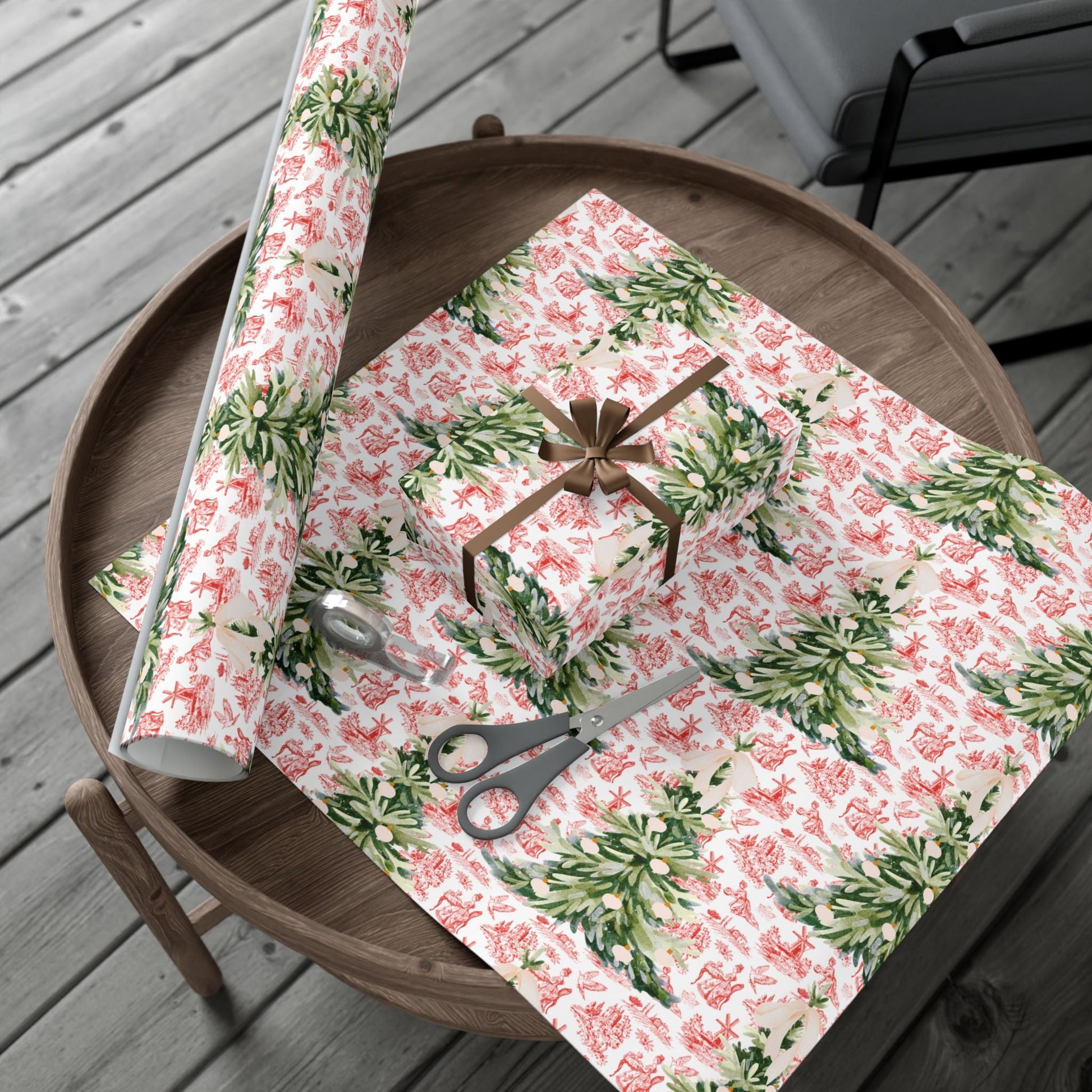 Vintage Red Toile Christmas Wrapping Paper Printify