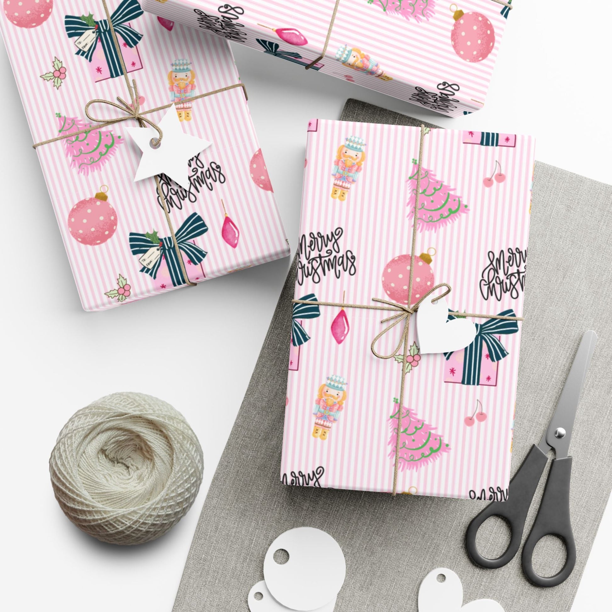 Pink Preppy Christmas Gift Wrap Printify