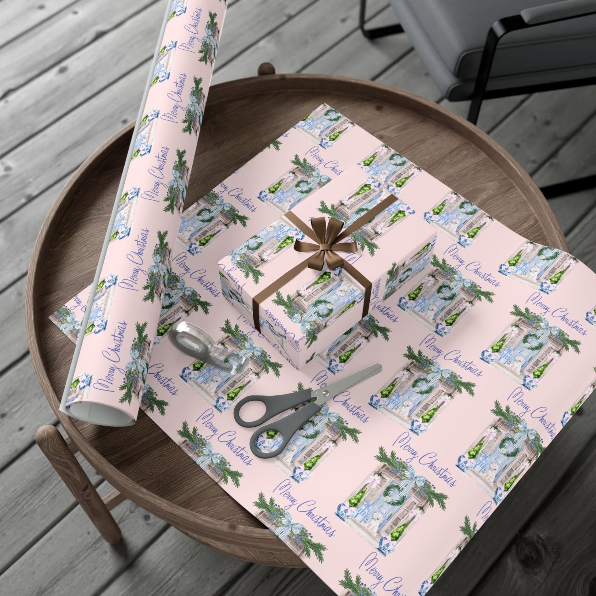 Chinoiserie Christmas Blue and White Gift Wrap Paper, Holiday Gift Wrap, Festive Wrapping Paper, Decorative Wrapping Printify