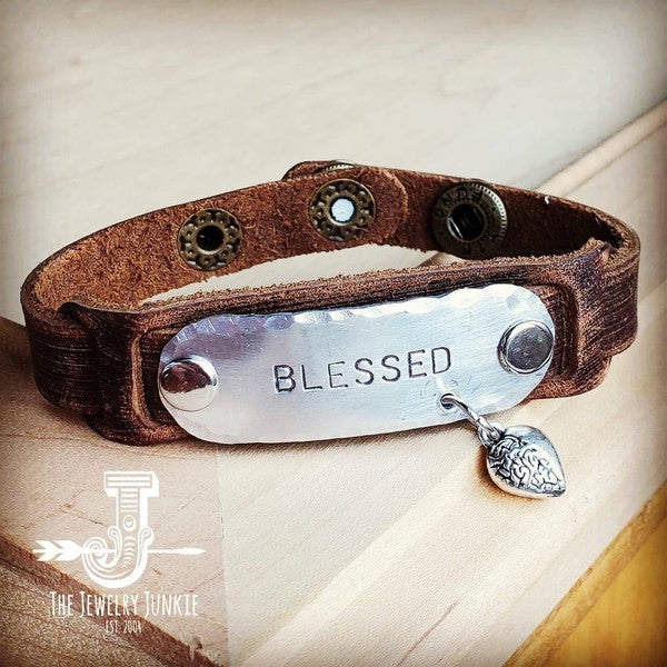 Blessed Hand Stamped Genuine Leather Cuff