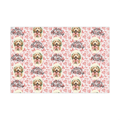 Vintage Red Toile Goldendoodle Christmas Wrapping Paper Printify