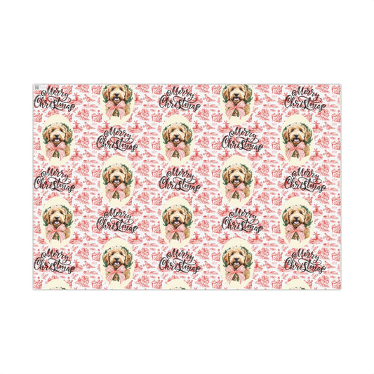 Vintage Red Toile Goldendoodle Christmas Wrapping Paper Printify