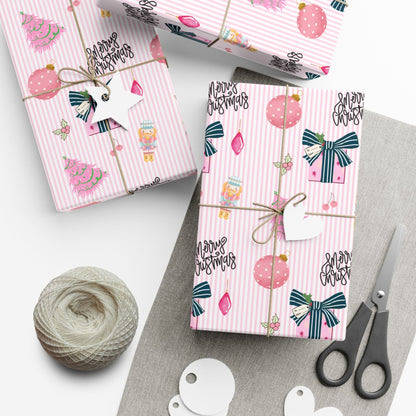 Pink Preppy Christmas Gift Wrap Printify