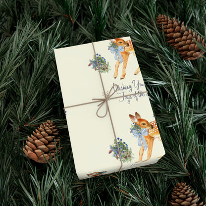 Chinoiserie Christmas Deer Wrapping Paper Rolls, Holiday Gift Packaging, Festive Xmas Patterns, Vintage Woodland Printify