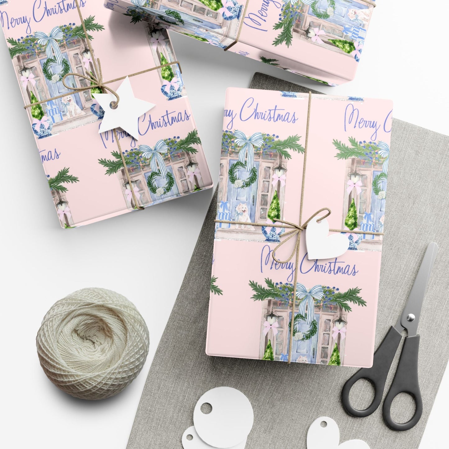 Chinoiserie Christmas Blue and White Gift Wrap Paper, Holiday Gift Wrap, Festive Wrapping Paper, Decorative Wrapping Printify