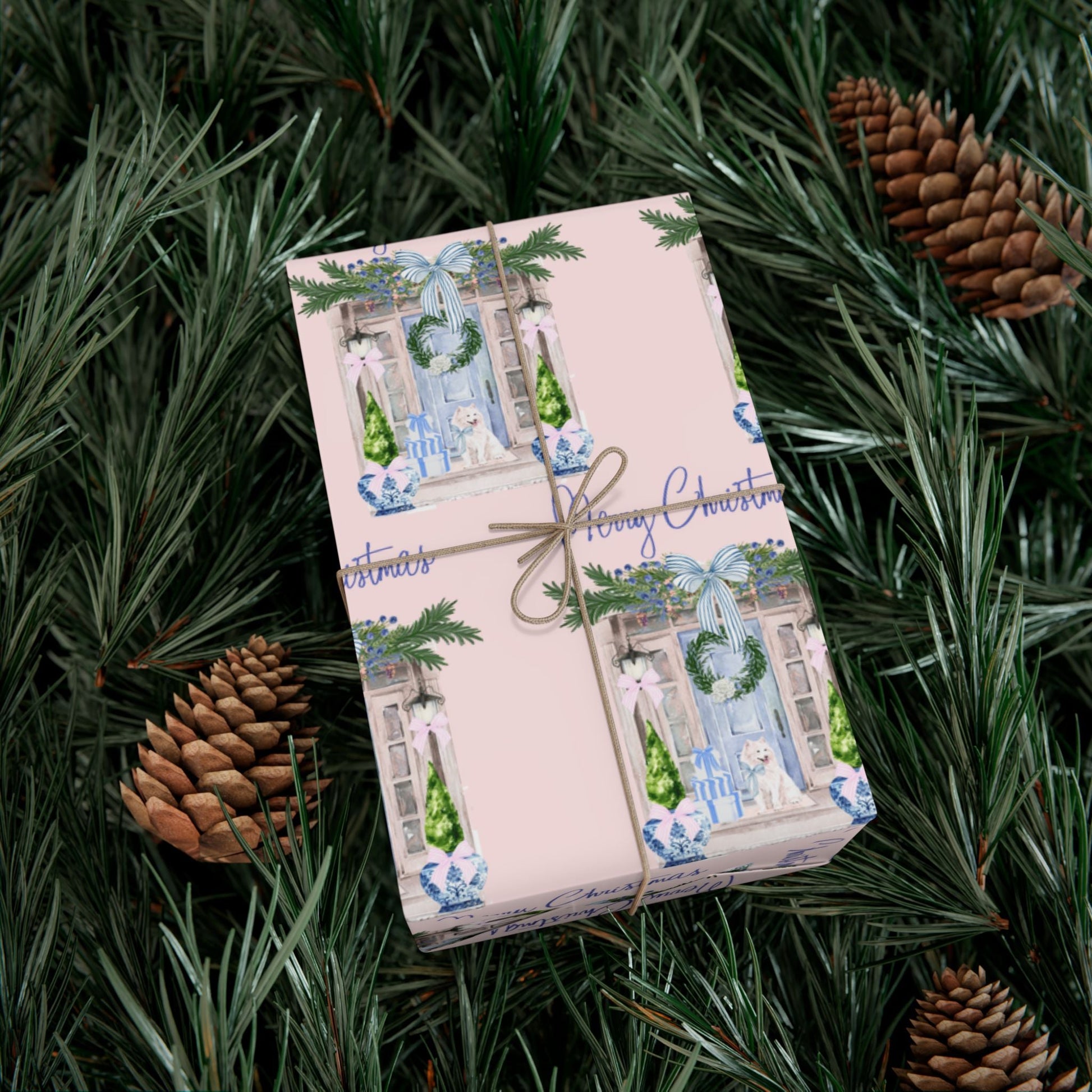 Chinoiserie Christmas Blue and White Gift Wrap Paper, Holiday Gift Wrap, Festive Wrapping Paper, Decorative Wrapping Printify