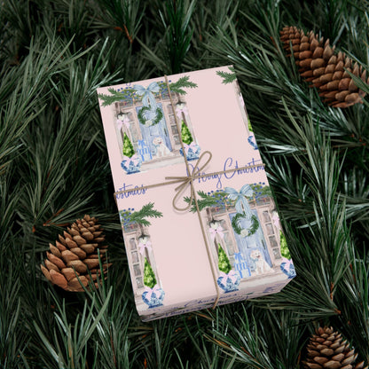 Chinoiserie Christmas Blue and White Gift Wrap Paper, Holiday Gift Wrap, Festive Wrapping Paper, Decorative Wrapping Printify