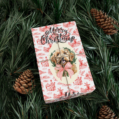 Vintage Red Toile Goldendoodle Christmas Wrapping Paper Printify